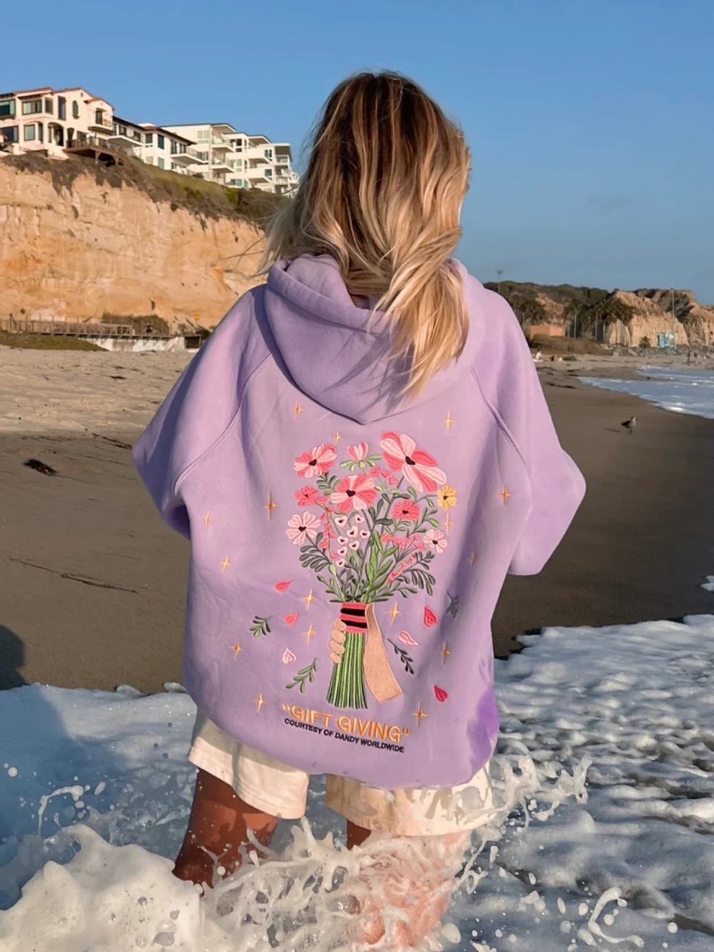 Dandy Gift Giving Embroidered Hoodie - Lavender | L